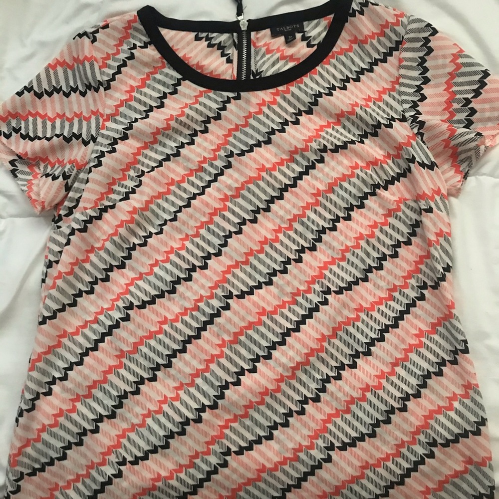 Talbots Orange and black and cream light blouse